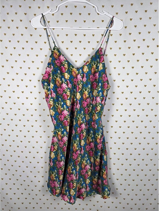 Victoria's Secret Other - Vintage Victoria's Secret Gold Label 100% Silk Floral Slip Dress L Blue Pink